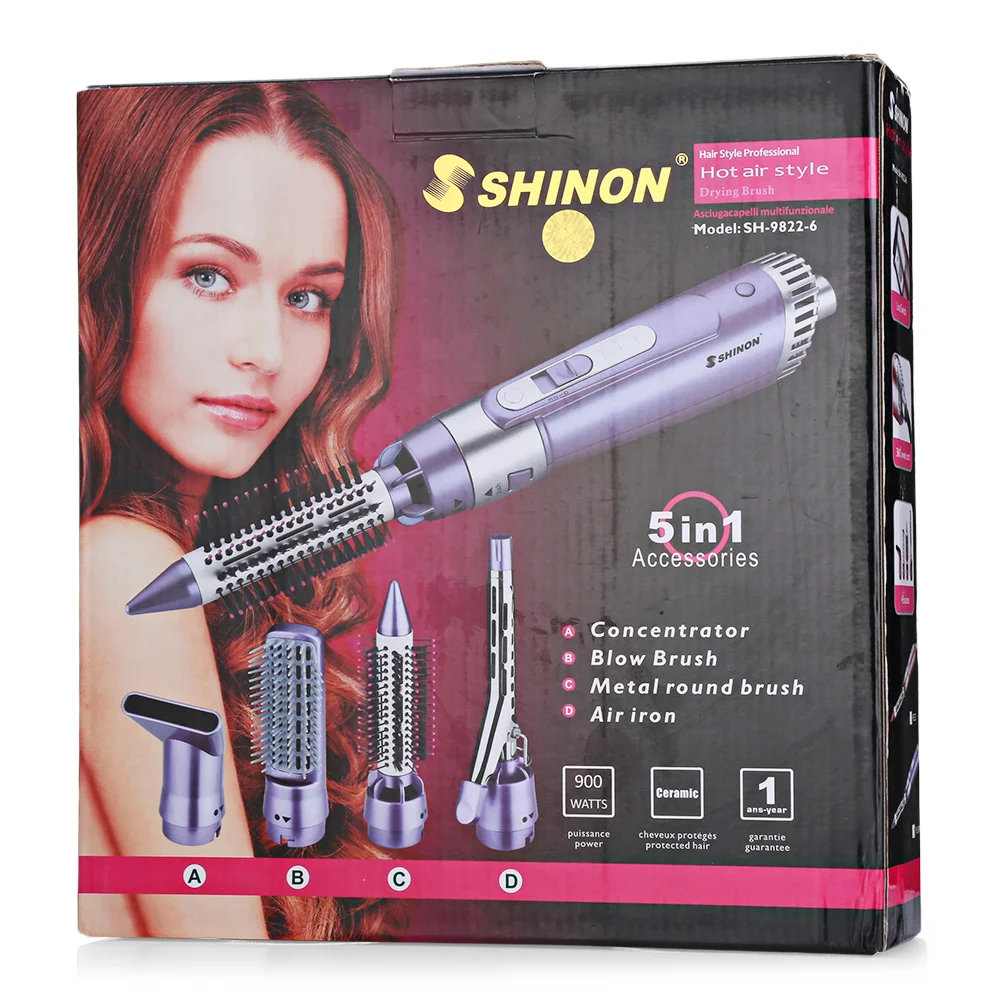SHINON SH - 9822 - 6 Hair Styling Tool Set 5-in-1 Electric Dryer Curler Brush Comb SHINON SH - 9822 - 6 Hair Styling Tool Set 5-in-1 Electric Dryer Curler Brush Comb