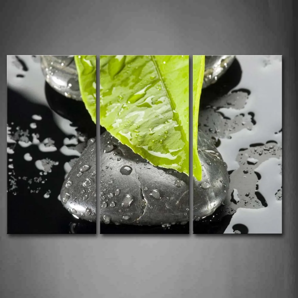 

Framed Wall Art Pictures Leafs Stones Water Drop Canvas Print Botanical Modern Posters With Wooden Frame For Living Room