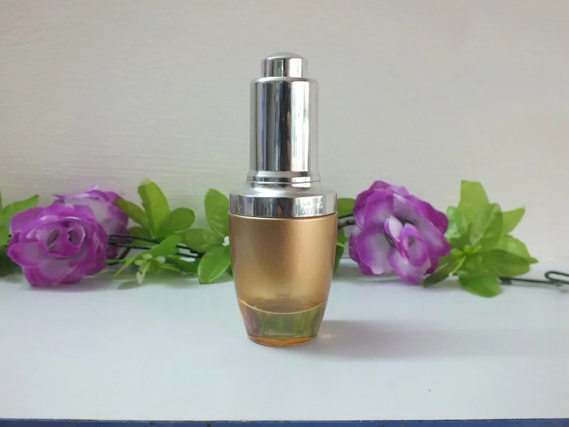 

100pcs empty glass 20ML three color options purple red and golden press dropper bottle ,glass 20ml dropper bottle wholesale