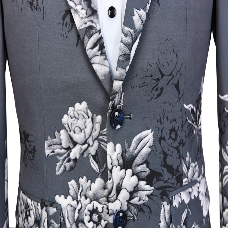 Jacquard Suit Men Wedding Suits Smoking Jacket Grey Pattern Suit Floral Groom Tuxedo Slim Fit Men Blazer Prom Terno Masculino