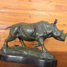 Песня voge gem S1444 Китай Искусство Абстрактный Украшения Бронза Мраморное Основание Скульптуры Носорог OX Статуя