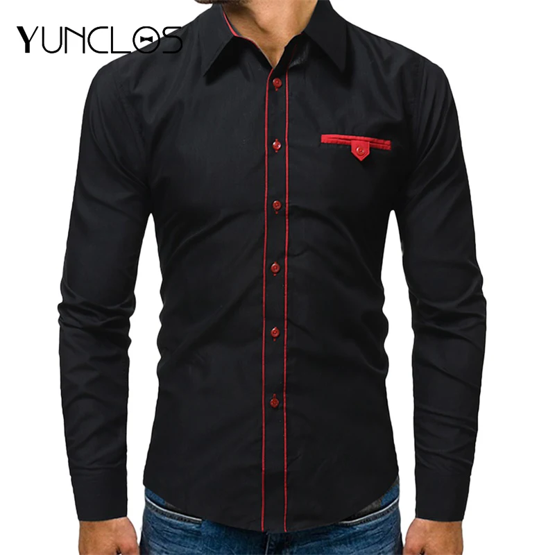 

YUNCLOS New Men's Shirts Business Casual Shirts Blouses Fashion Brand Clothing Solid Color Long Sleeve Blousas Camisa