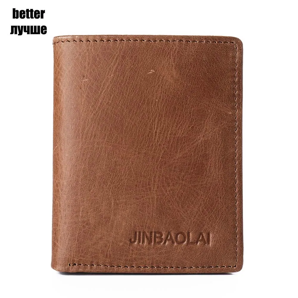 Brown1 better JINBAOLAI, мужские короткие кошельки из натуральной коровьей кожи, маленькие однотонные кошельки с отделением для карт и зажимом для денег, тонкие кошельки, винтажные Брендовые мужские кошельки - Цвет: Brown1 better