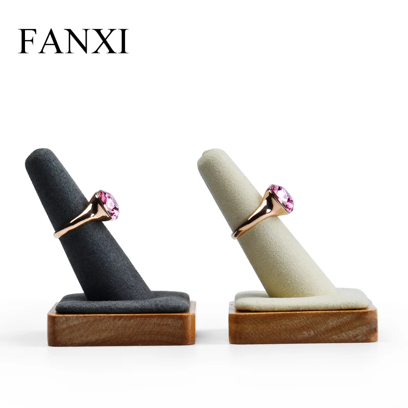 FANXI Бесплатная доставка твердые деревянные подставки для колец с микрофиброй в