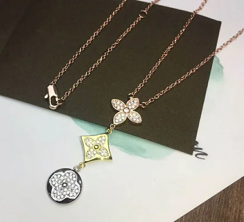 

Brand High quality titanium steel Jewelry For Women Drop Flower Necklace Cubic Zirconia 4 Clover Necklace Party Silver Jewelry