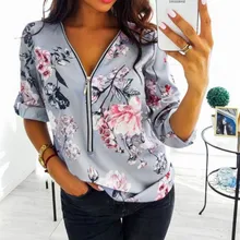 Autumn Large Size Tops Women 2019 Casual V Neck Shirt Ladies Front Zipper Blouse Loose Floral Print Tunic Shirt Camisa Feminin Autumn Large Size Tops Women 2019 Casual V Neck Shirt Ladies Front Zipper Blouse Loose Floral Print Tunic Shirt Camisa Feminin