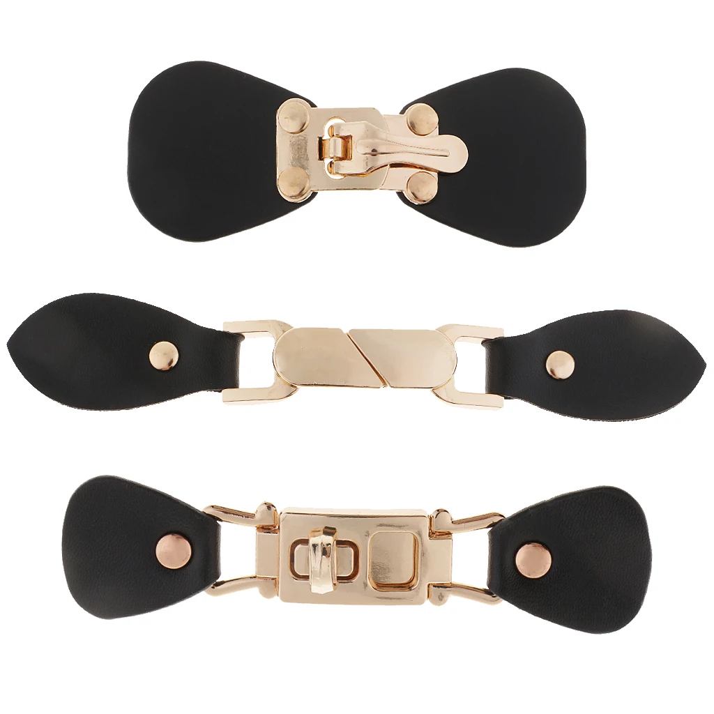 1 Pair Black PU Leather Alloy Snap Sewing Toggle Button Bag Coats Fastener for Clothes Decor
