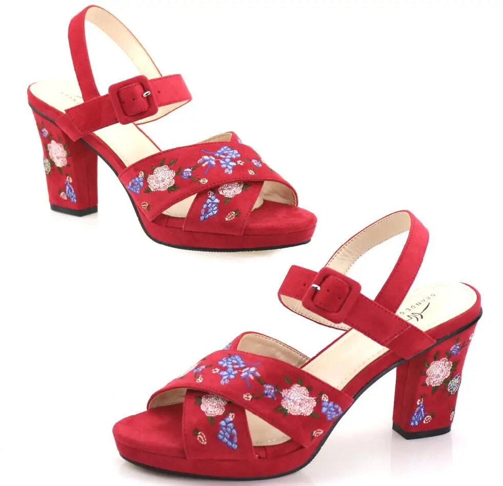 

Luxury red sandals amazing high heel flock design shoes with embroidery for lady CFS5, size 37-43,many color