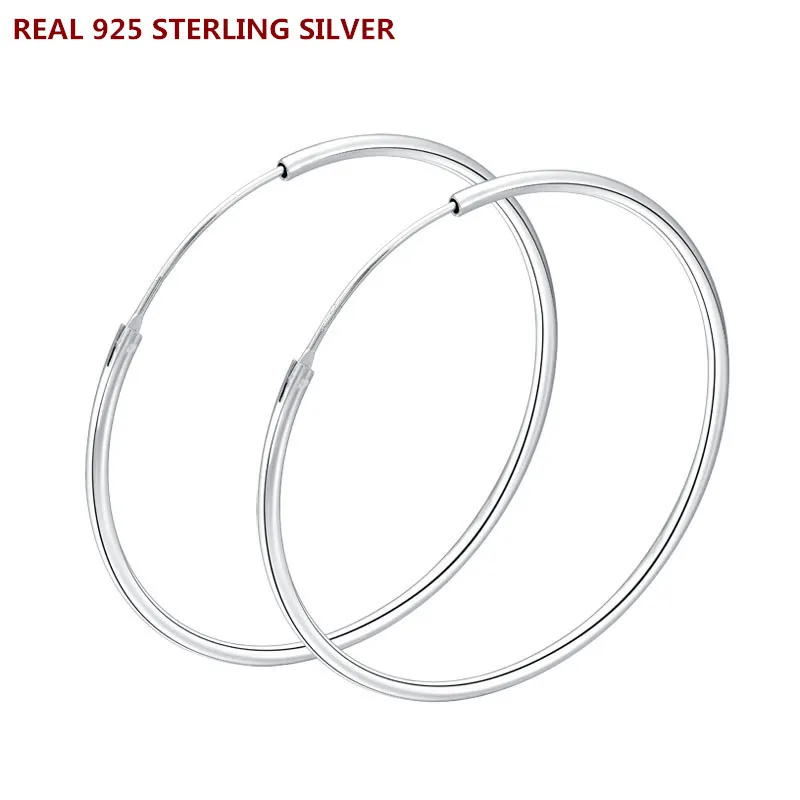 Реальный! Женские серьги кольца из серебра 925 пробы Диаметр 2 5 см|circle hoop earrings|hoop