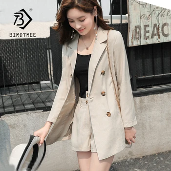 

2018 New Arrival Women's 2 Piece Sets Solid Double Breasted Blazer + Asymmetrical Waist Shorts Elegant Office Lady Suit S86207FD