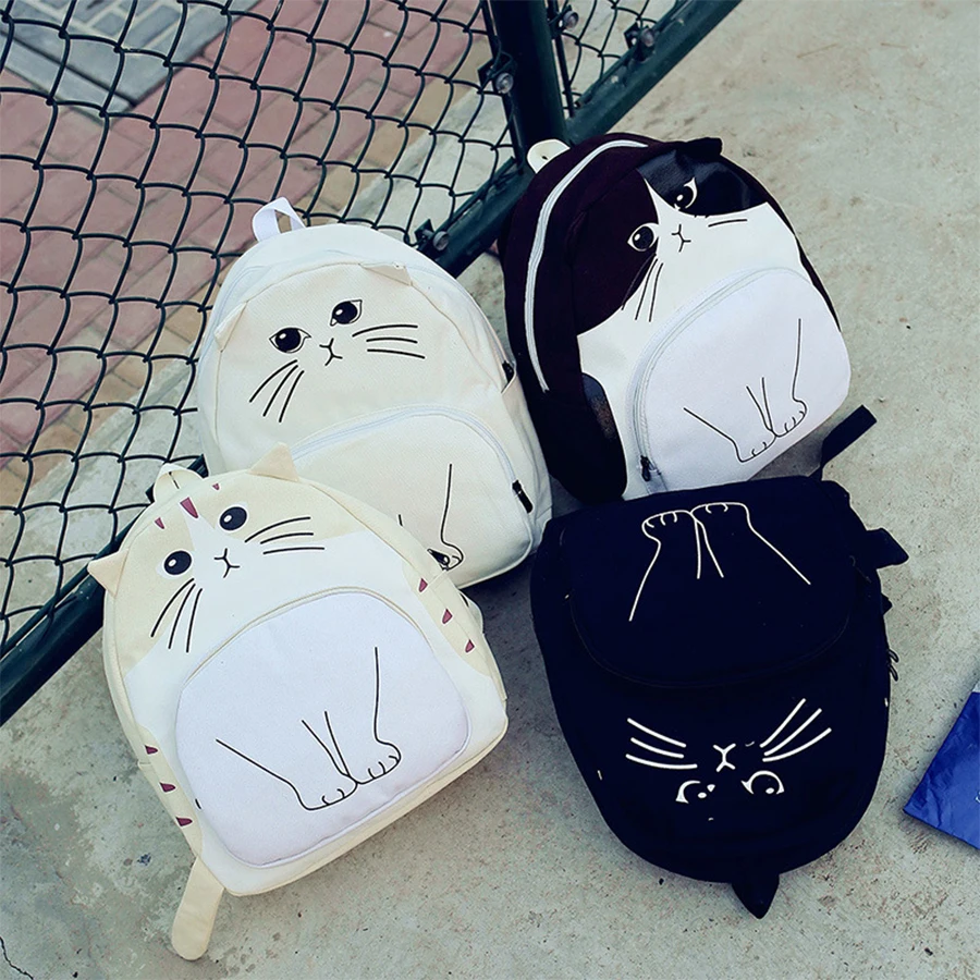 

Cute Cats Women Backpack Black Canvas Schoolbags For Teenage Girls High Capacity Student Schoolbags Brand Casual Bags For School