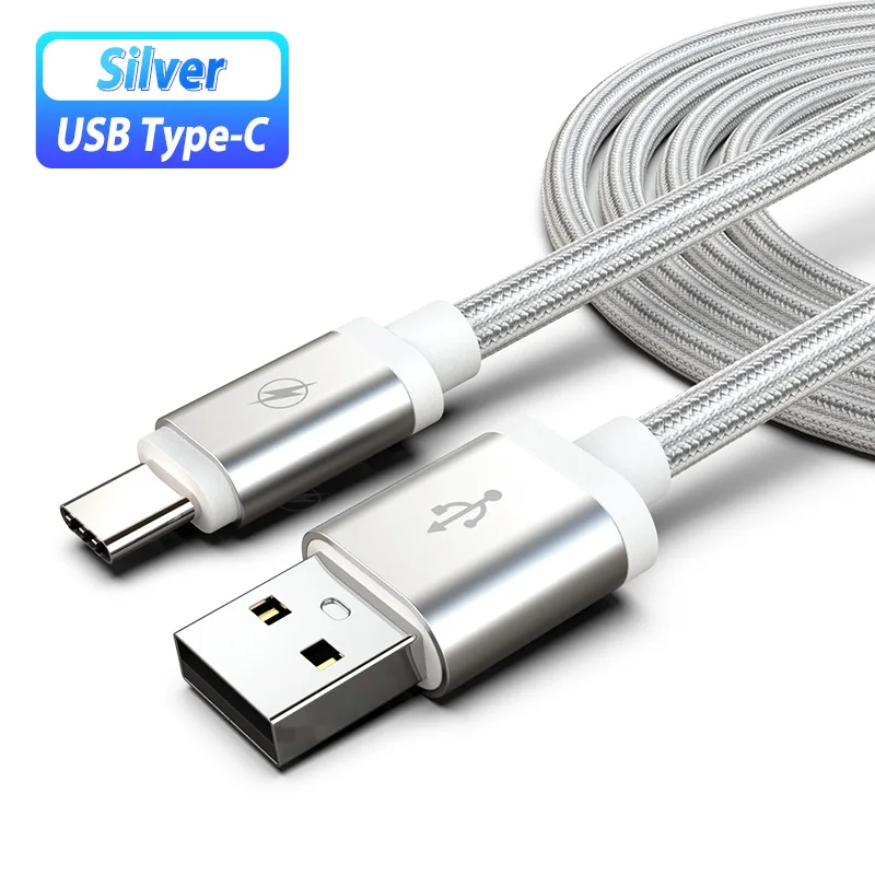 Кабель usb type-C 3/2 м для Xiaomi mi 9 Red mi Note 7 samsung Galaxy S10 S9 plus huawei P30 mate 20 нейлоновый кабель для быстрой зарядки - Цвет: silver