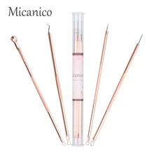 Micanico 4 шт. розовое золото угрей удаления нержавеющей иглы Прыщ Remover пятна пор Comedone Extractor ухода за кожей лица Инструменты