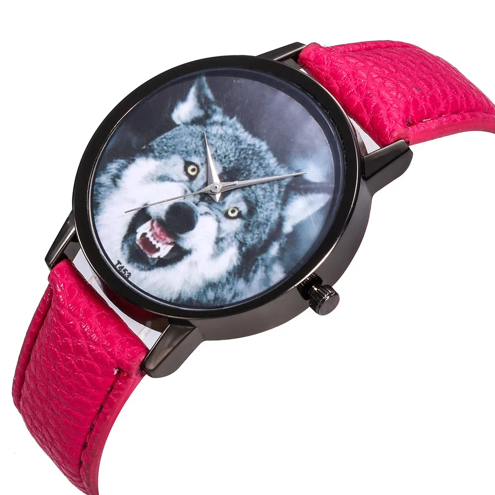 Multi-colored strap wolf pattern dial Stylish Classic Watch For Fashion Casual Women with PU Leather Strap Analog Quartz 