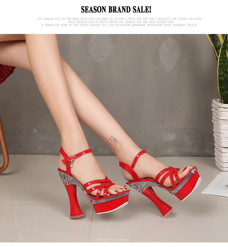 

2019 Women Shoes Summer Women Sandals Shoes Thick Heel High Heels 14CM Sexy Open Toe Pointy Sandals Nightclub Bridal Shoes Pumps
