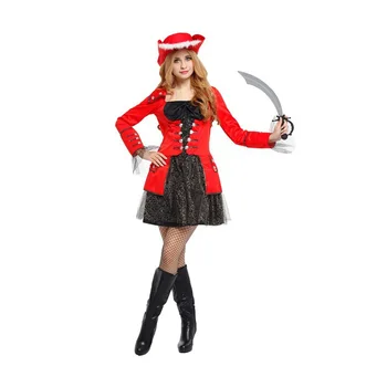 

Shanghai Story Pirate lady Halloween cosplay costume set for adults women Nightclub wear party dress outfit with hat patch