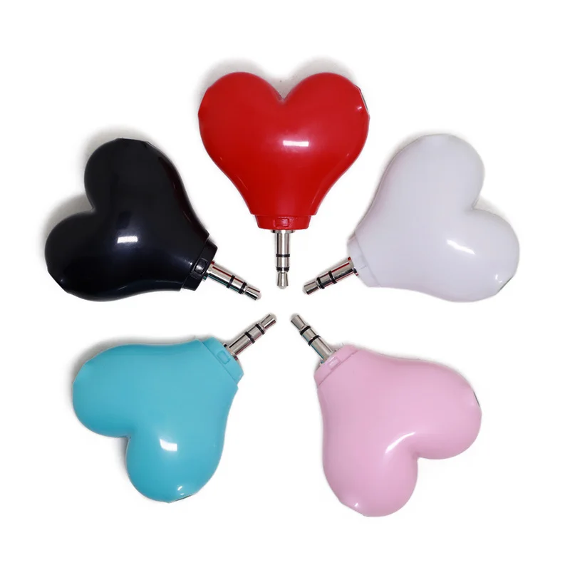 SOROPIN 3.5mm Headphone Splitter Red Heart Shape Couple Audio Adapter