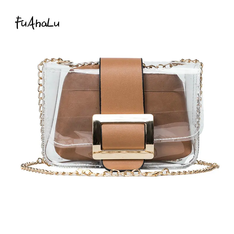 

FuAhaLu Fashion chain package Chao summer new transparent child small square package splice shoulder Messenger bag