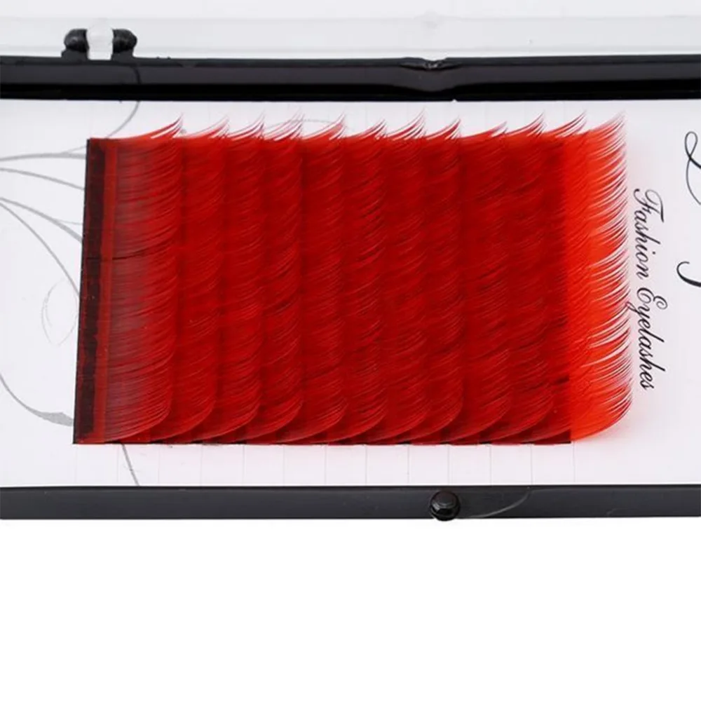 

12 Rows/Tray of Individual False Eyelashes Extension C/D Curl Makeup Tools Sexy Red Color Women Fashion Cosmetic #260799