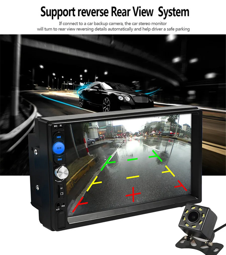 2 din 7 дюймов MP5 плеер Bluetooth Hands Free FM/TF/USB Bluetooth видео с 8LED интеллектуальная динамическая камера