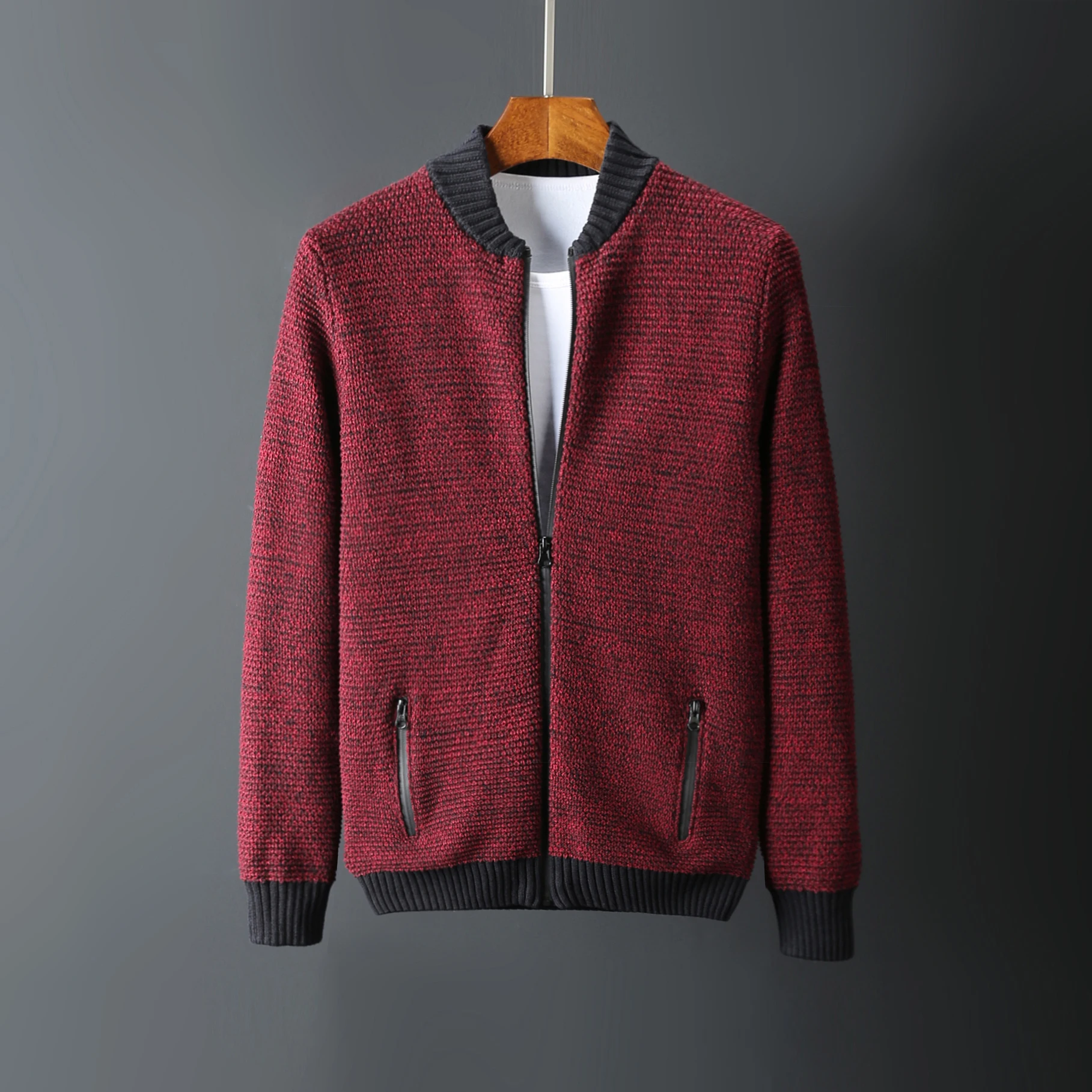 men's knitted thicken hood sweater casual keep warm cardigan
