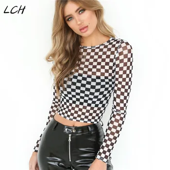 

Sexy 2019 Mesh Tee See-Through Women T-shirts Short Sleeve Perspective Shine Casual Women Tops Lady Blusa