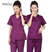 Viaoli Весна и лето хлопок Медицинский косметический Хирургический Комбинезон Костюм с v-образным вырезом, фиолетовая Униформа с короткими рукавами