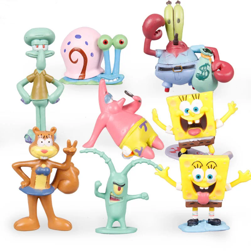 

8pcs/set Animation Kawaii SpongeBob Patrick Star Model Action Figure Toys Cartoon Sponge Bob Mini Figure Toys Children Gift