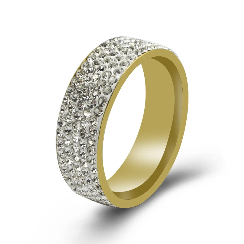 

Vintage Retro Stainless Steel 5 Row Crystal Ring for Women Fashion Engagement Wedding Rings Jewelry 8mm Width