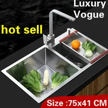 Домой мыть овощи 304 из нержавеющей стали Роскошные кухня ручная раковина двойной паз Лидер продаж 75x41 см