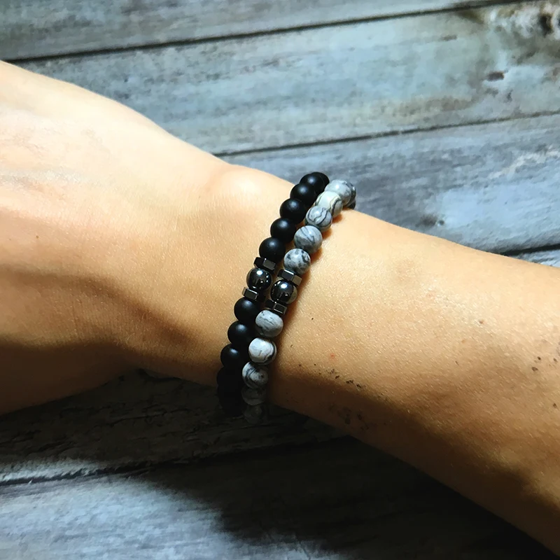 

Noter Fashion Mens Bracelets Natural Black Hematite Brazalete For Homme Cool Biker DIY Hand Jewelry Bileklik Erkek Pulseras Gift