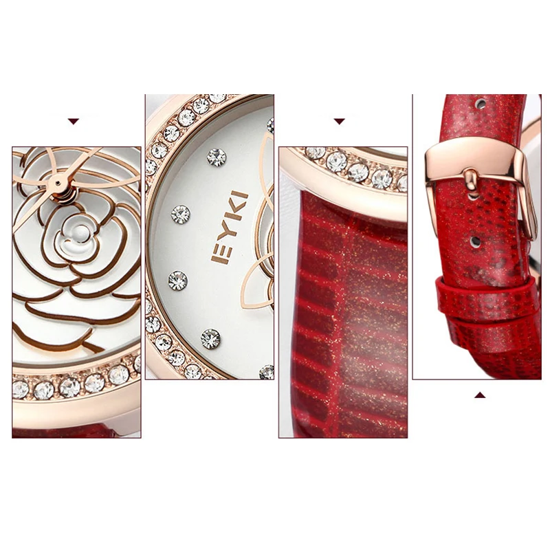 Бренд Eyki, женские кварцевые часы из натуральной кожи с рельефными цветами, женские черные, белые, под платье, наручные часы для женщин, Relogio Feminino