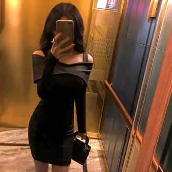 

2018 Real New Autumn Women's Dress Temperament Was Thin Slim Holster Stitching Bottoming Shirt + Package Hip Two-piece Female