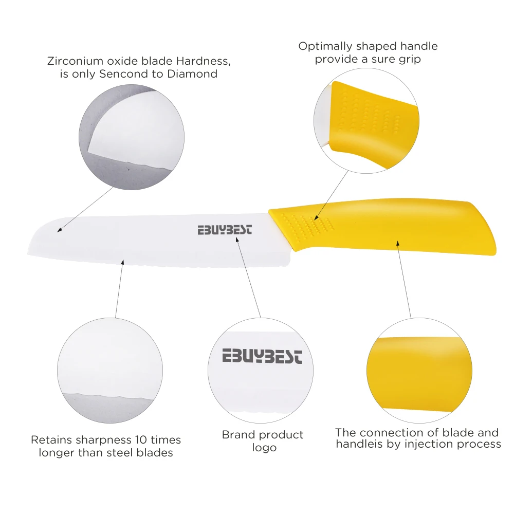 Кухонные ножи, керамические ножи, набор кухонных ножей " 4" "+ 6" зубчатый нож для хлеба, Овощечистка, циркониевый белый нож, набор кухонных ножей