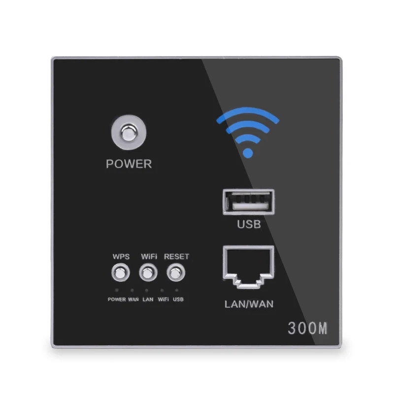 300 Мбит/с Настенный роутер 110 В/220 В мощность Ap реле умный беспроводной Wifi ретранслятор удлинитель настенный Встроенный 2,4 ГГц маршрутизатор панель розетка usb - Цвет: Black