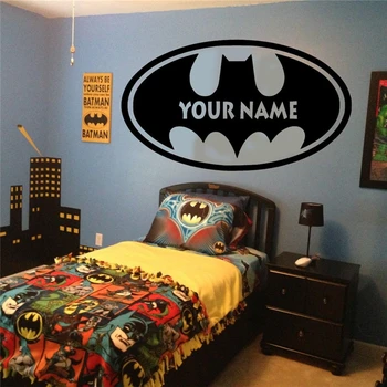 

Batman Personalised Name text Wall Stickers For Kids Rooms vinyl decal wall Art Home Decor superhero Quote Wall Decals Poster