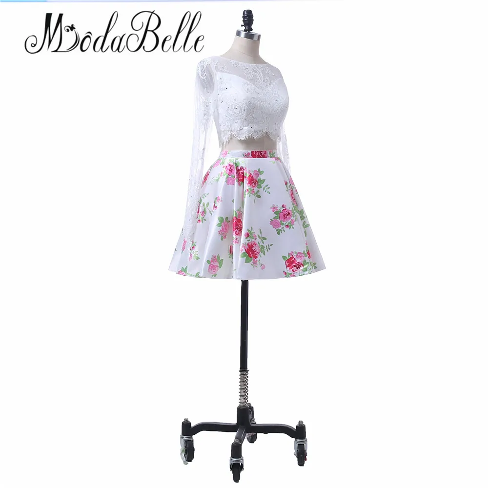 Modabelle из двух частей Бальные платья белый розовая с длинными рукавами короткие платья для выпускного вечера платье с цветным принтом мини Graduacion
