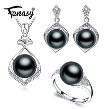 Fenasy жемчужные украшения украшение для свадьбы помолвки Ювелирные наборы натуральный жемчужный кулон ожерелье для женщин/вечерние серьги серебряное кольцо