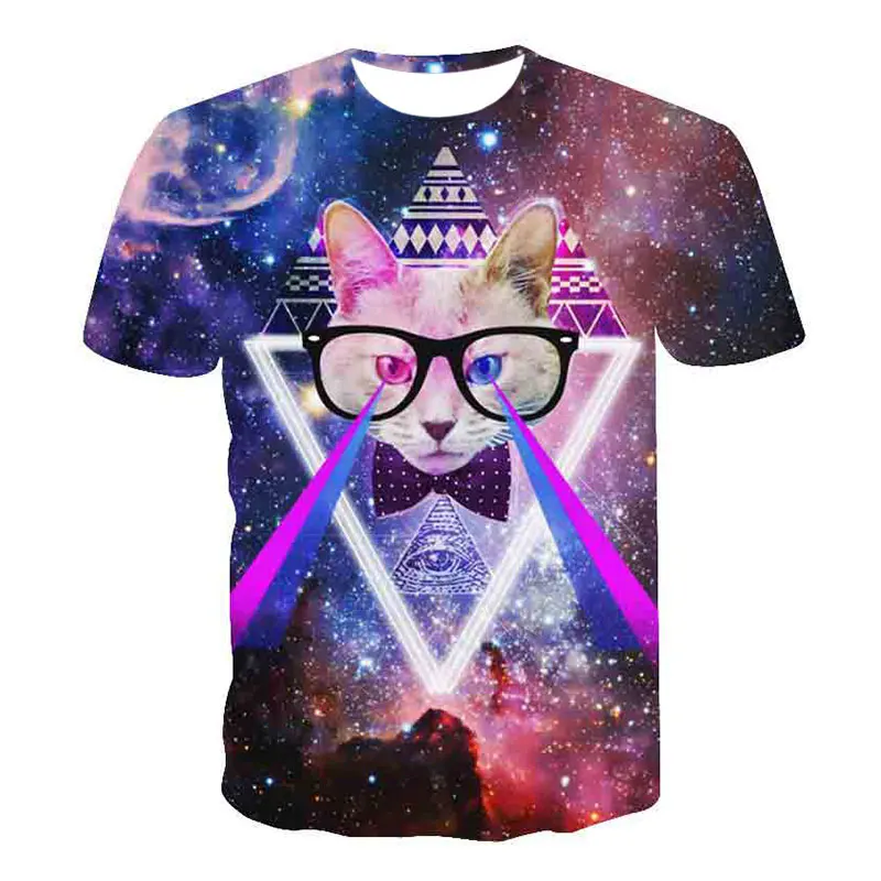 Laser Cat T Shirt Men 3d Print Solar Kitten Space Galaxy Starry Eye