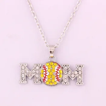 

New Softball MOM Rhinestone Necklace with yellow Enamel