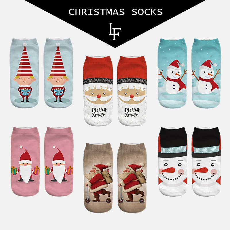 

2016 New Women 3D Christmas Socks Unisex Cartoon Elk Snowman Santa Socks Women Low Cut Ankle Christmas Socks Calcetines Mujer