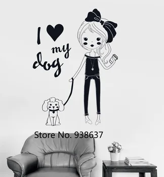 

Vinyl Wall Decal Kids Bedroom Pretty Teen Girl With Dog Room Decor Wall Stickers Removable Art Adhesivev Decals Mural ZA940