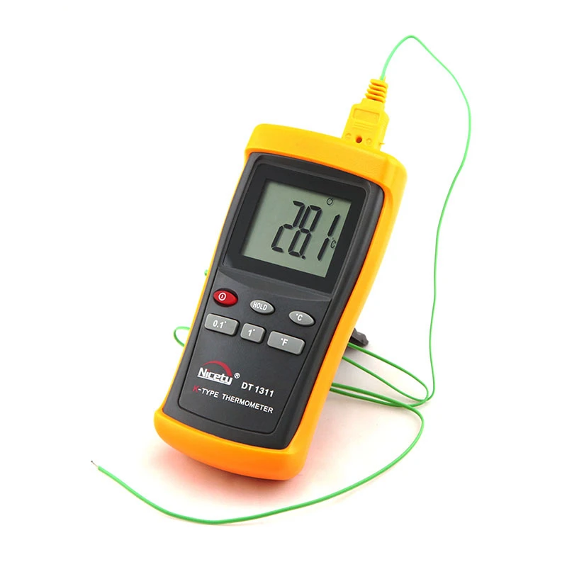 Дешево Цифровой font b lcd b font промышленный термопара термометр 200 ~ 1370C K тип пирометр с одним датчиком зонд измеритель температуры DT1311