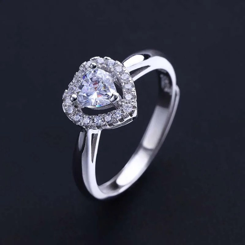 

Romantic Heart Lovers Couple 925 Sterling Silver AAAAA CZ Stone Fine Rings For Women Adjustable Wedding Ring Jewelry