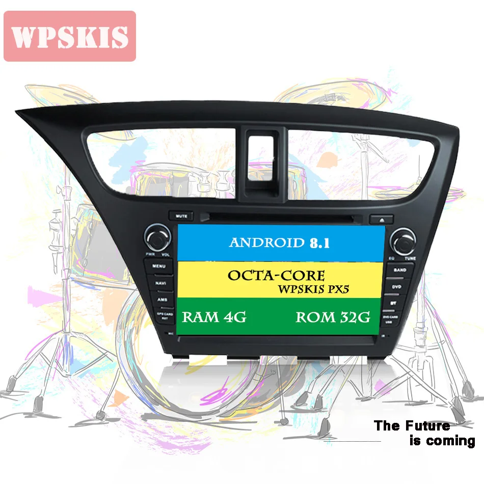 Sale 8" HD 1024*600 Octa Core Android 8.1 Car DVD Radio GPS Navigation Player for Honda Civic Hatchback 2013 2014 2015 DVR Multimedia 1