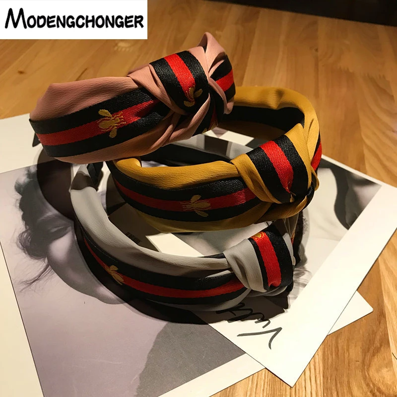 

For Women New Style Hairbands Fashion Turban Striped Hair Bezel Bee Pattern Headband Intermediate Knot Girls Hair Accessories