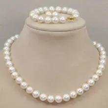 Стиль Природный благородный jewelryCLASSIC 10-11 мм южного моря круглый белый жемчуг Серьги Браслета ожерелья 17inch14k(C0322