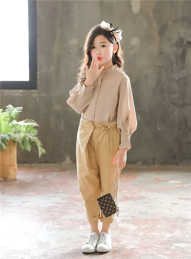 Blusa plus Calças Conjuntos de Roupas Primavera Meninas Roupas Set Menina Terno Adolescentes Two piece Suit 3 15y Bebê Meninas Grandes Blusa Ca163 28 Cheap Conjuntos de roupas