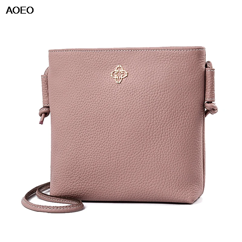 AOEO جديد أنيقة حقيبة كتف المرأة حقيقية جاكيت جلدي جودة فتاة البسيطة Crossbody حقيبة الأسود الوردي السيدات صغيرة حقيبة ساعي