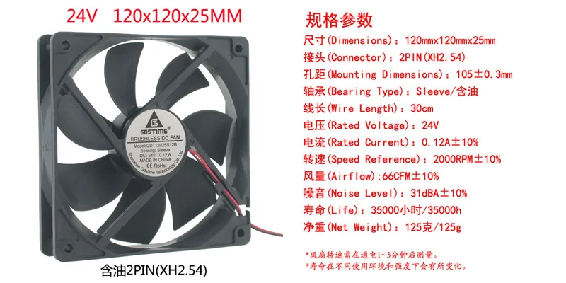 DC 5 в 12 В 24 в 12 см 120x120x25 мм компьютерное шасси USB источник питания DIY Вентилятор охлаждения - Цвет лезвия: 24V 2pin